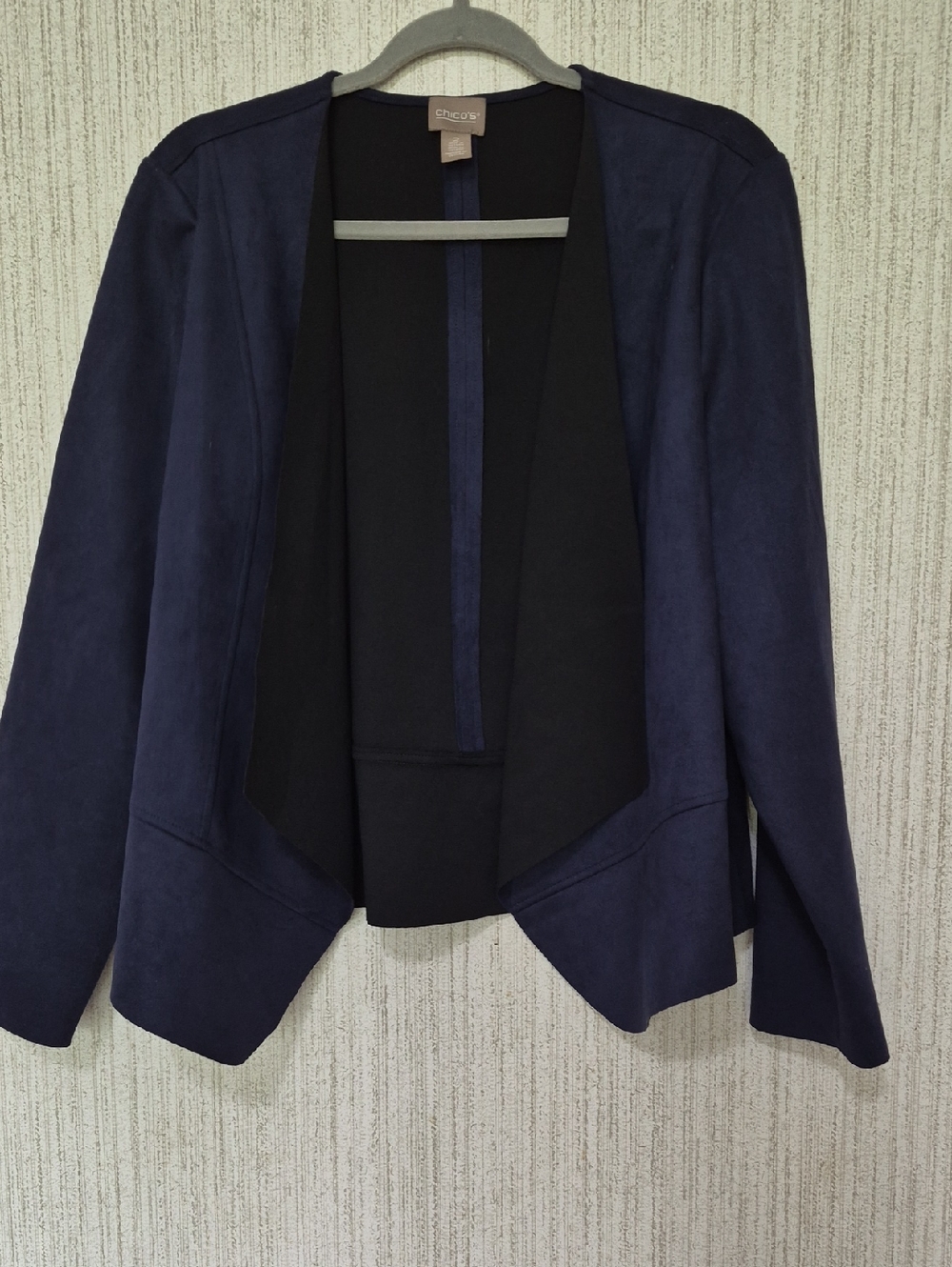 Chico's Size 2 Large 12 Blue Faux Suede Open Front Blazer Very Soft